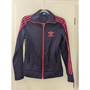 Adidas Womens Trefoil Track Jacket Purple W/ Pink Stripes Full-Zip Size M